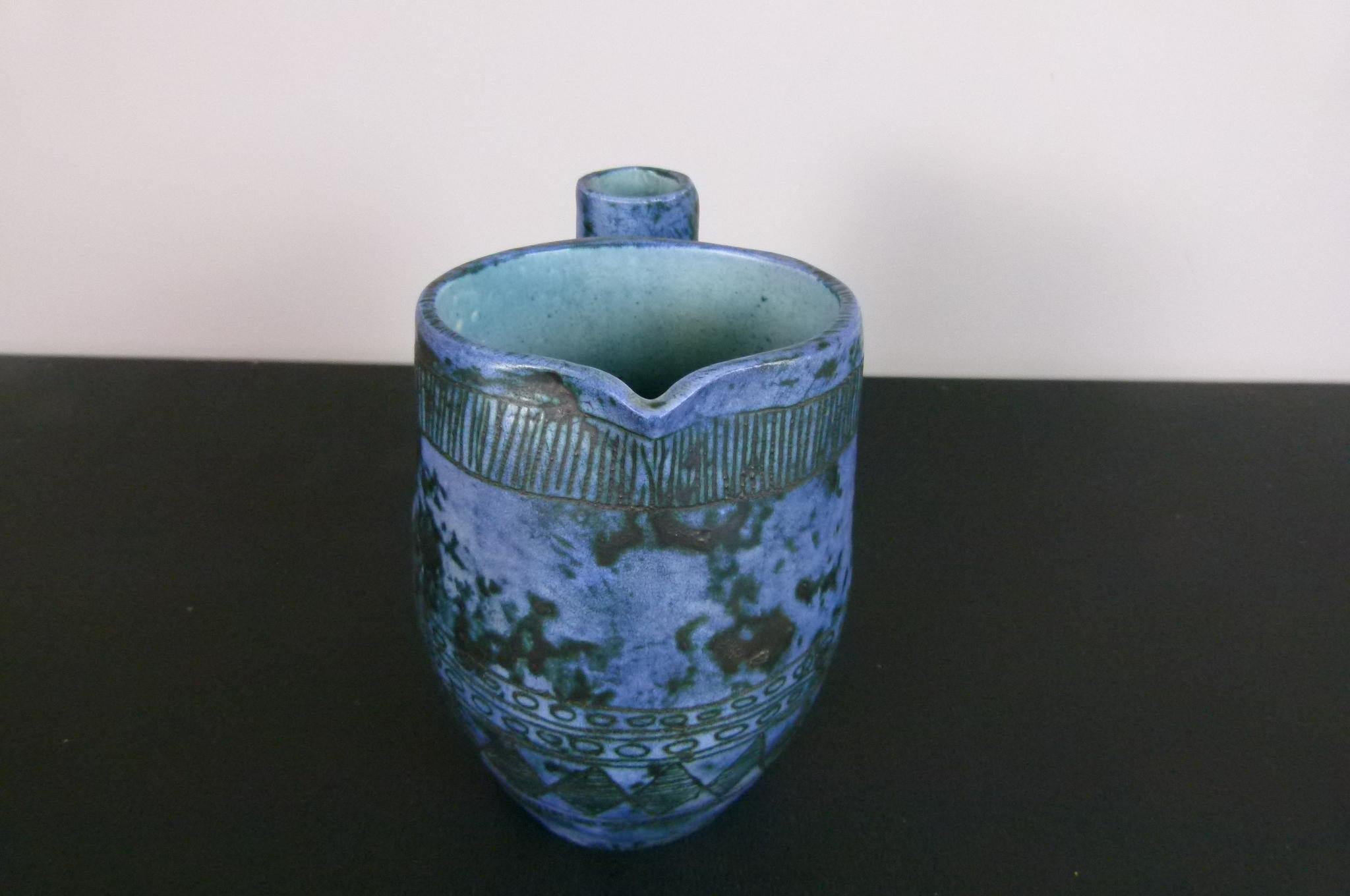 Blue Vase-Pitcher by Jacques Blin, circa 1950 For Sale 4