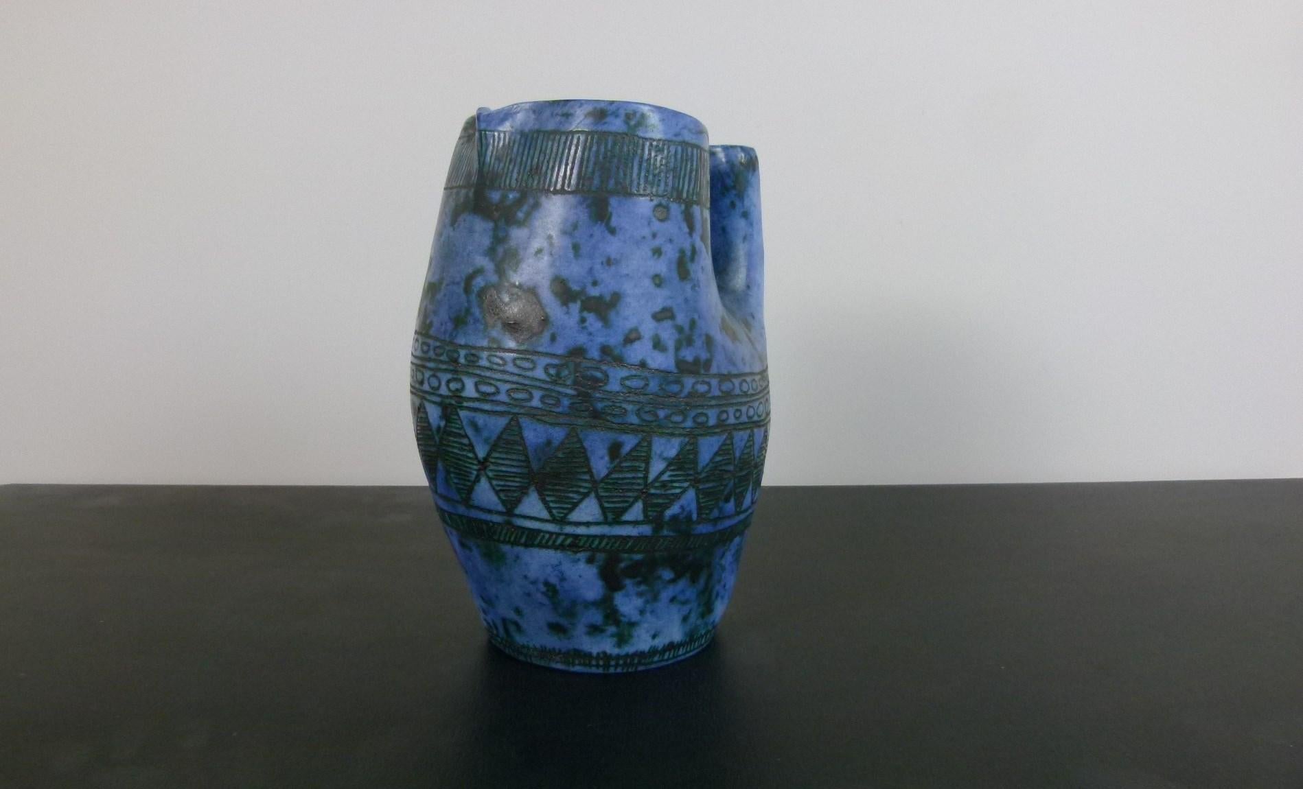 Blue Vase-Pitcher by Jacques Blin, circa 1950 For Sale 5