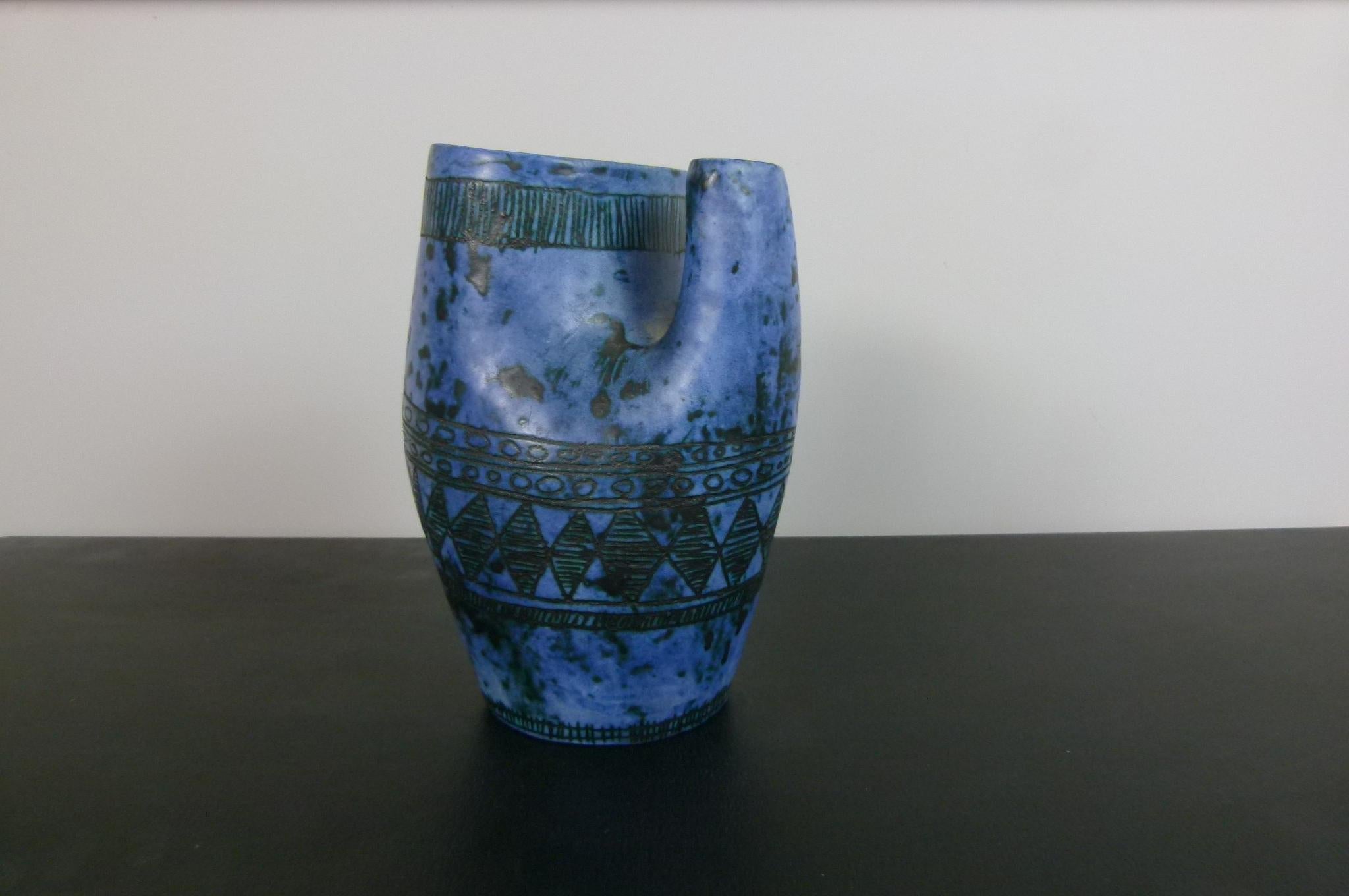 Blue Vase-Pitcher by Jacques Blin, circa 1950 For Sale 6