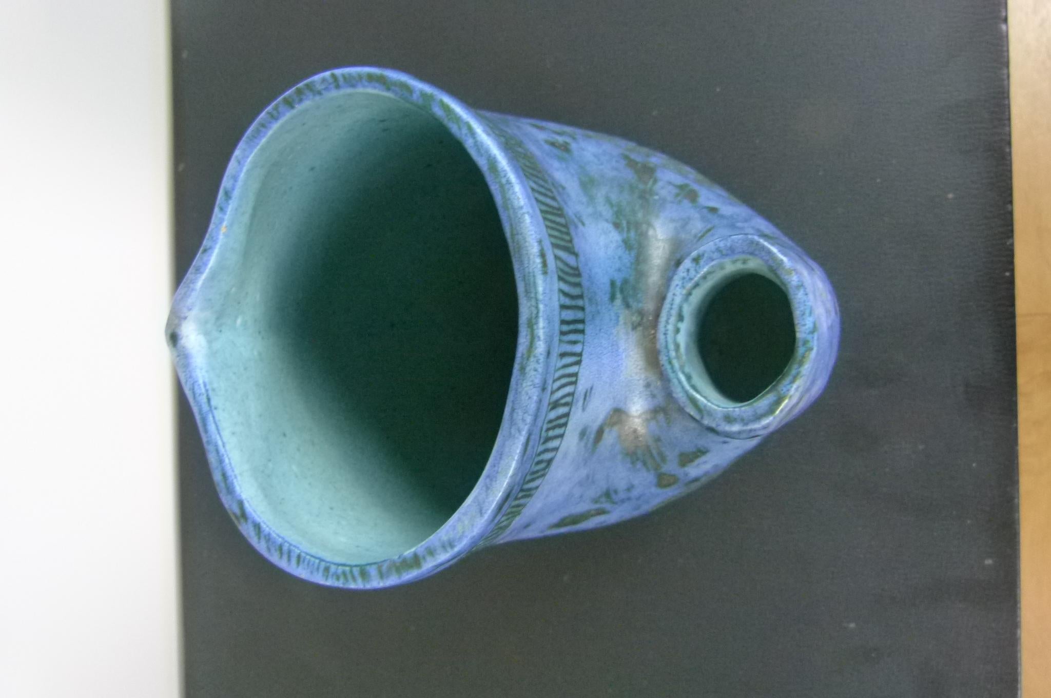 Blue Vase-Pitcher by Jacques Blin, circa 1950 For Sale 8