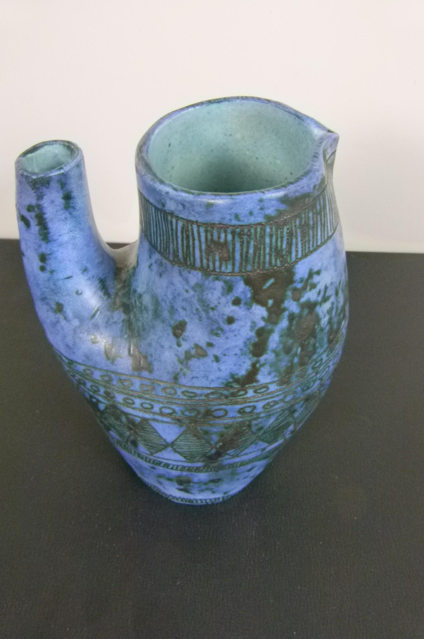 Blue Vase-Pitcher by Jacques Blin, circa 1950 For Sale 9