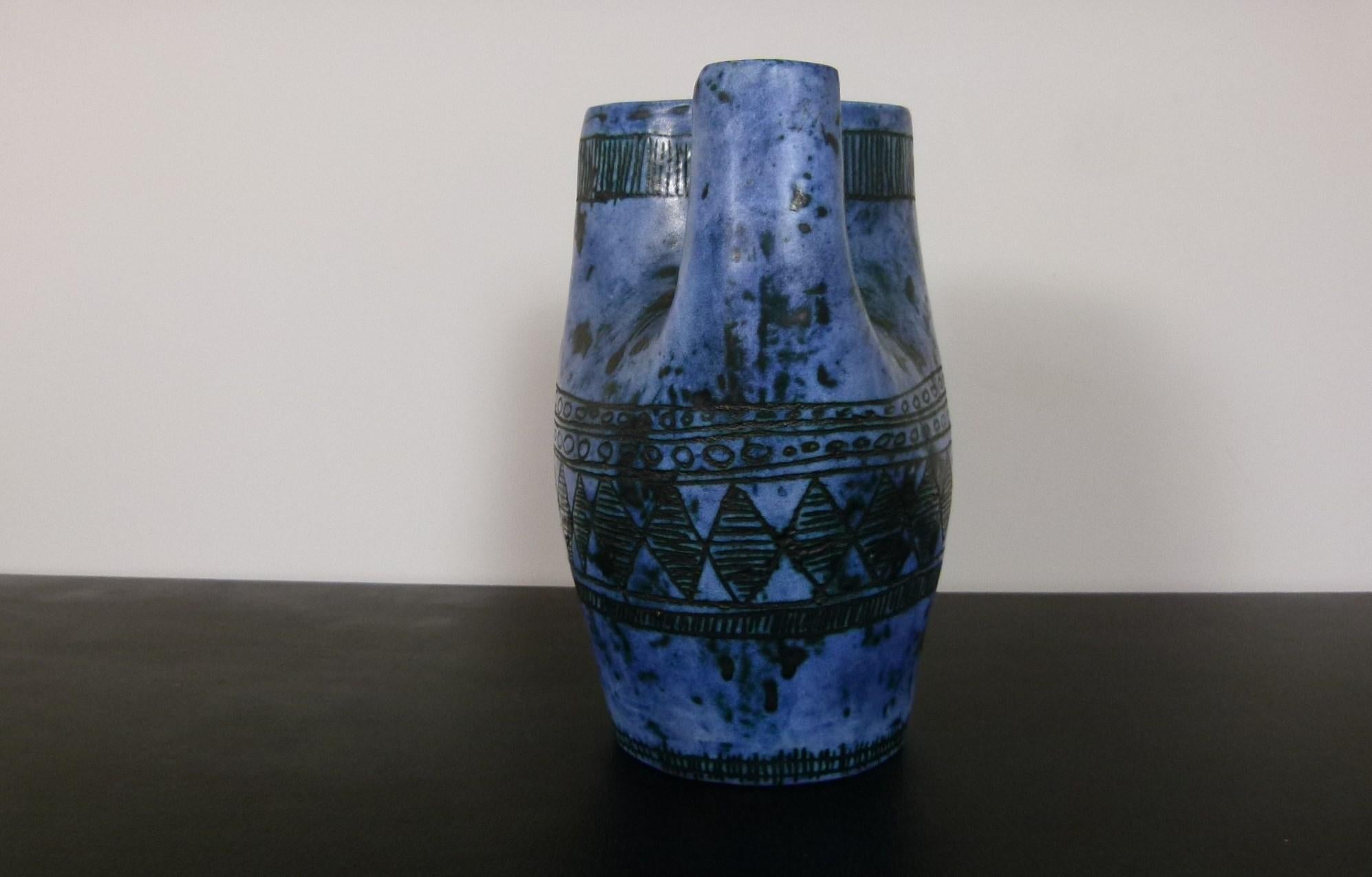 20th Century Blue Vase-Pitcher by Jacques Blin, circa 1950 For Sale