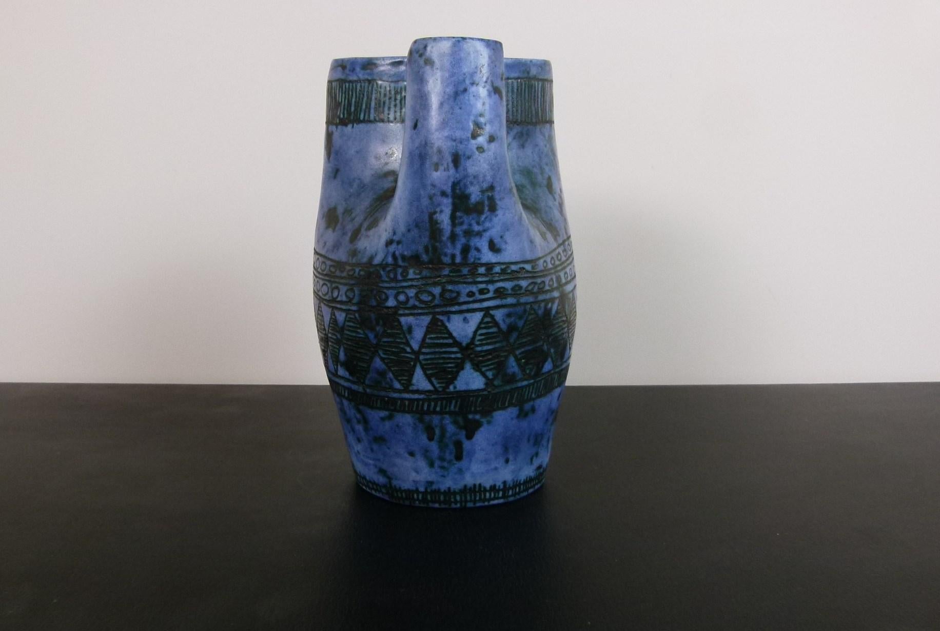 Ceramic Blue Vase-Pitcher by Jacques Blin, circa 1950 For Sale