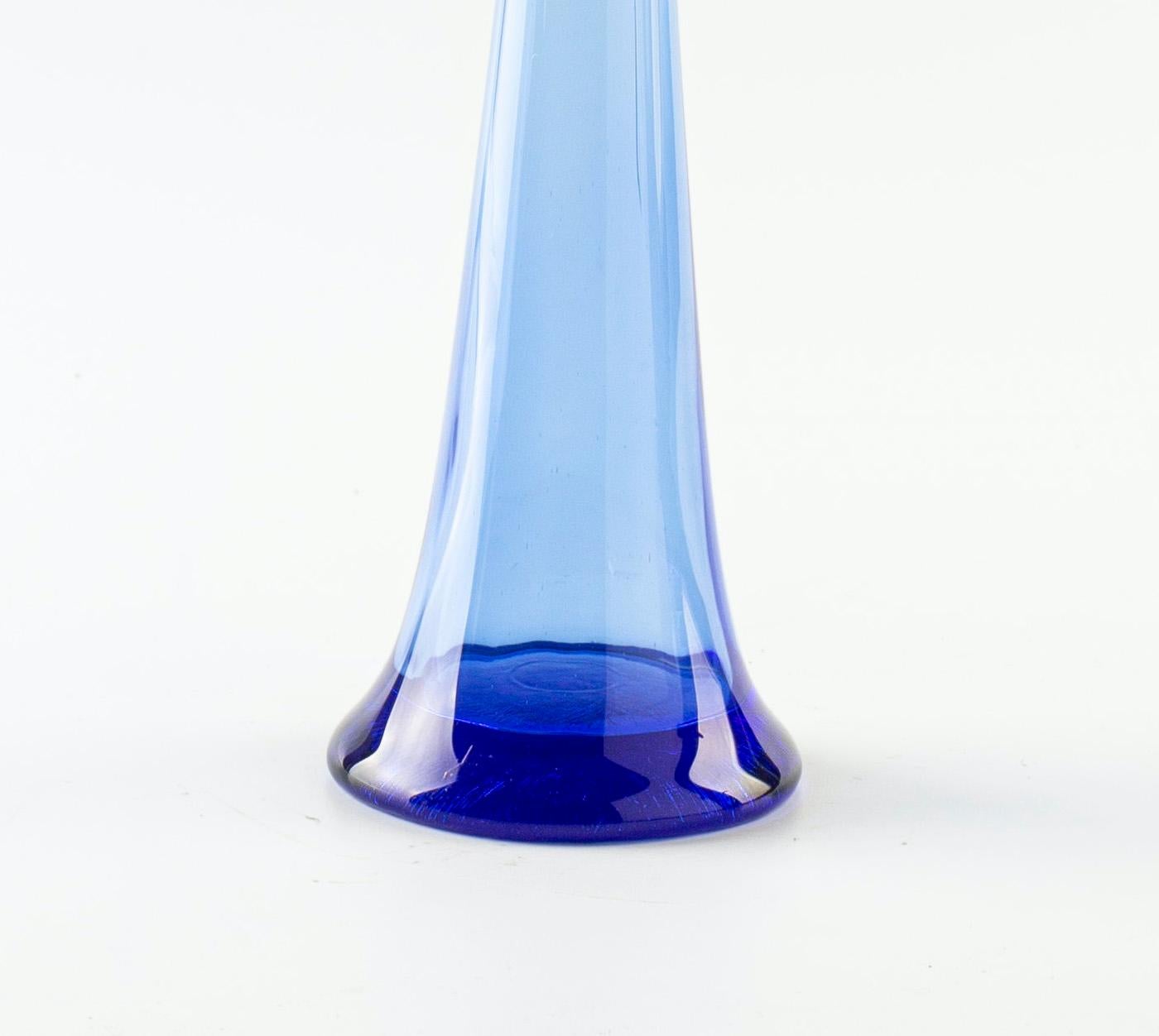 European Blue Vase with Daisy Mouth, Northern Europe, 1980 For Sale