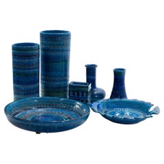 Blue Vases and Plates, Flavia Montelupo and Aldo Londi for Bitossi, Italy, 1970s