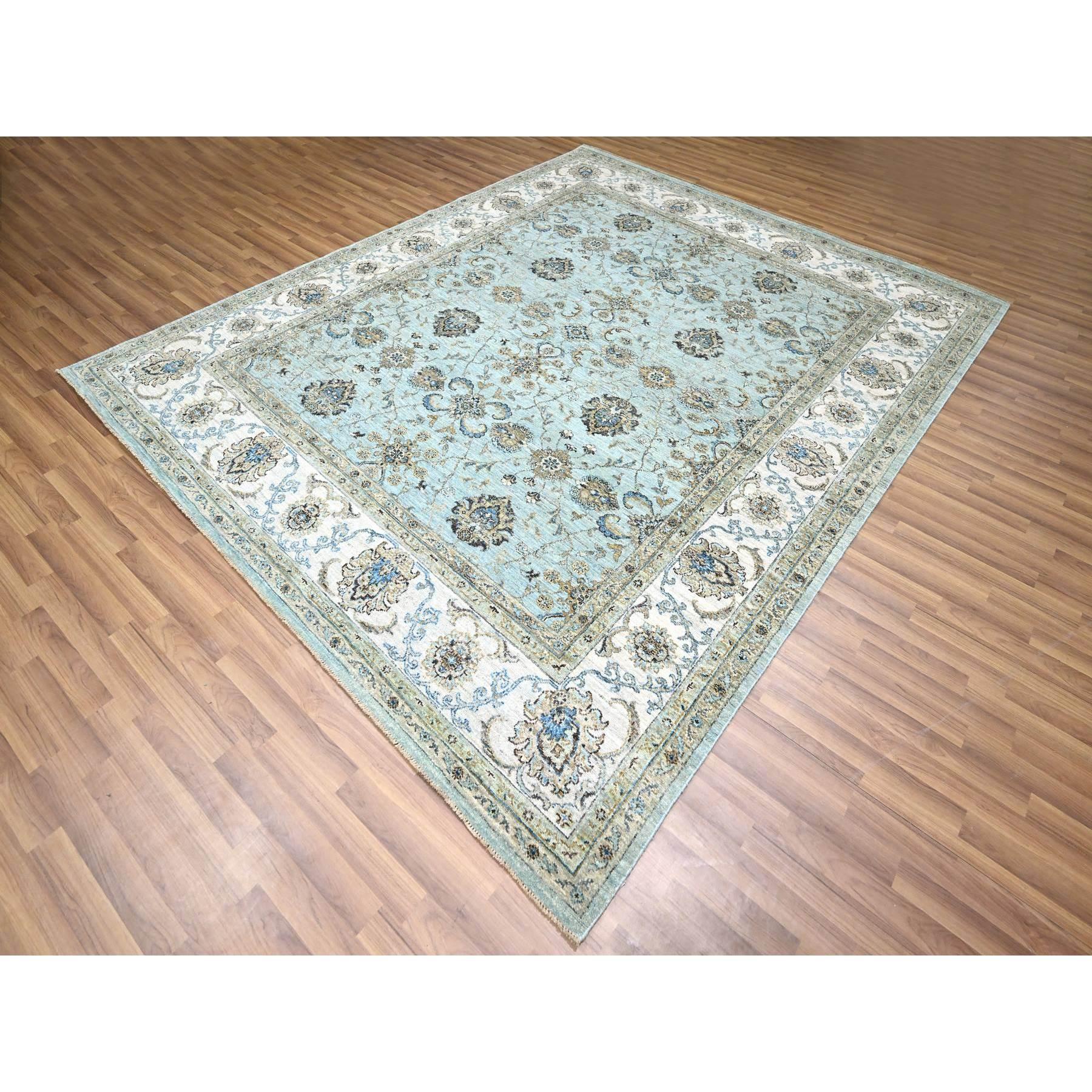 Indien Tapis Agra Shah Abbas à teintures végétales bleues à motif de vignes nouées à la main 8'1
