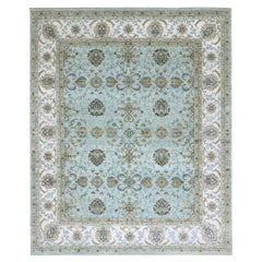 Agra Shah Abbas Vines Design Handgeknüpfter Wollteppich 8'1" x 9'10" mit blauen Veggie-Farben