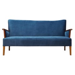 Blue Velor Sofa Vintage 1960s Danish Design