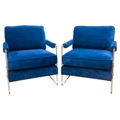 Blue Velvet & Acrylic Arm-Chairs