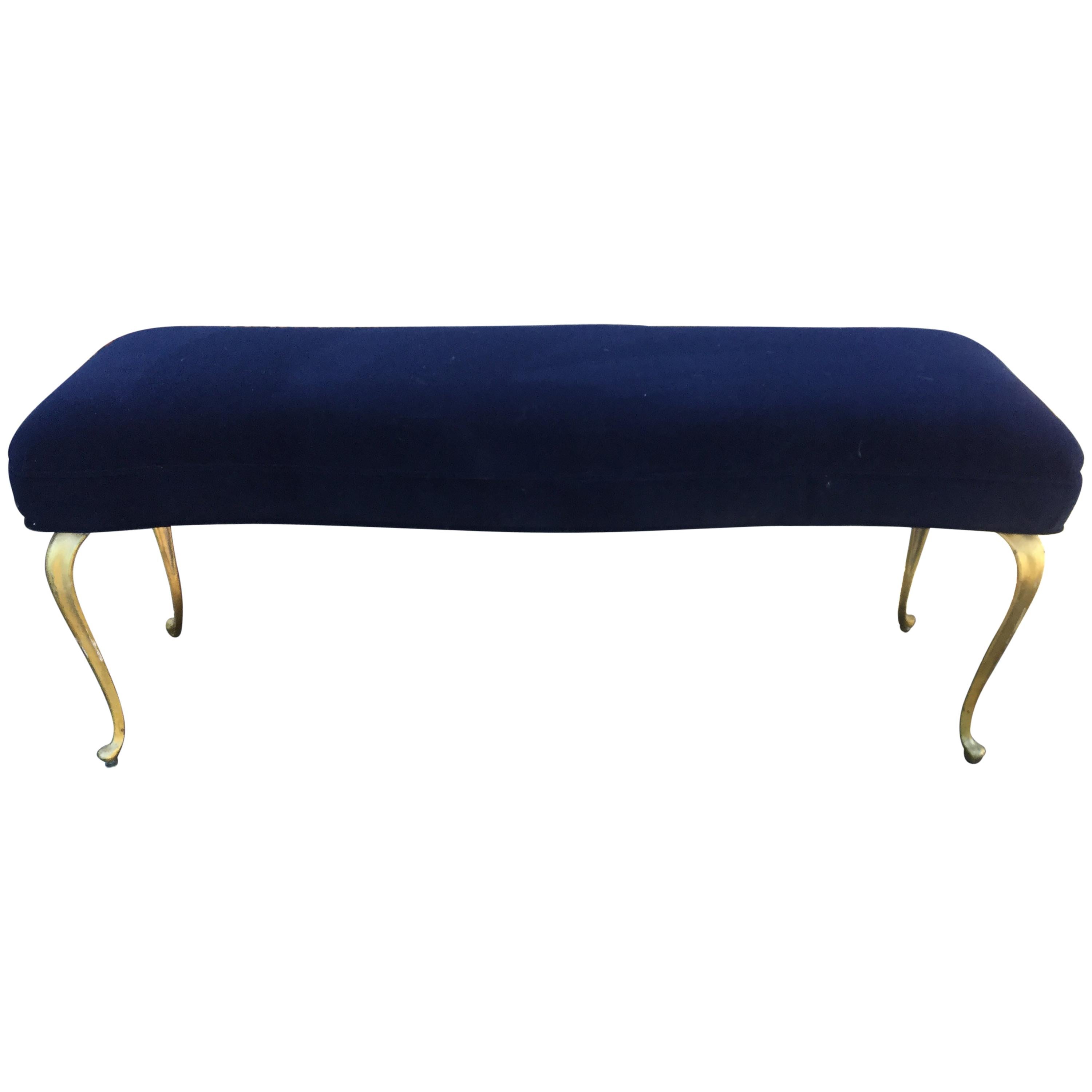 Blue Velvet and Brass Classical Bench