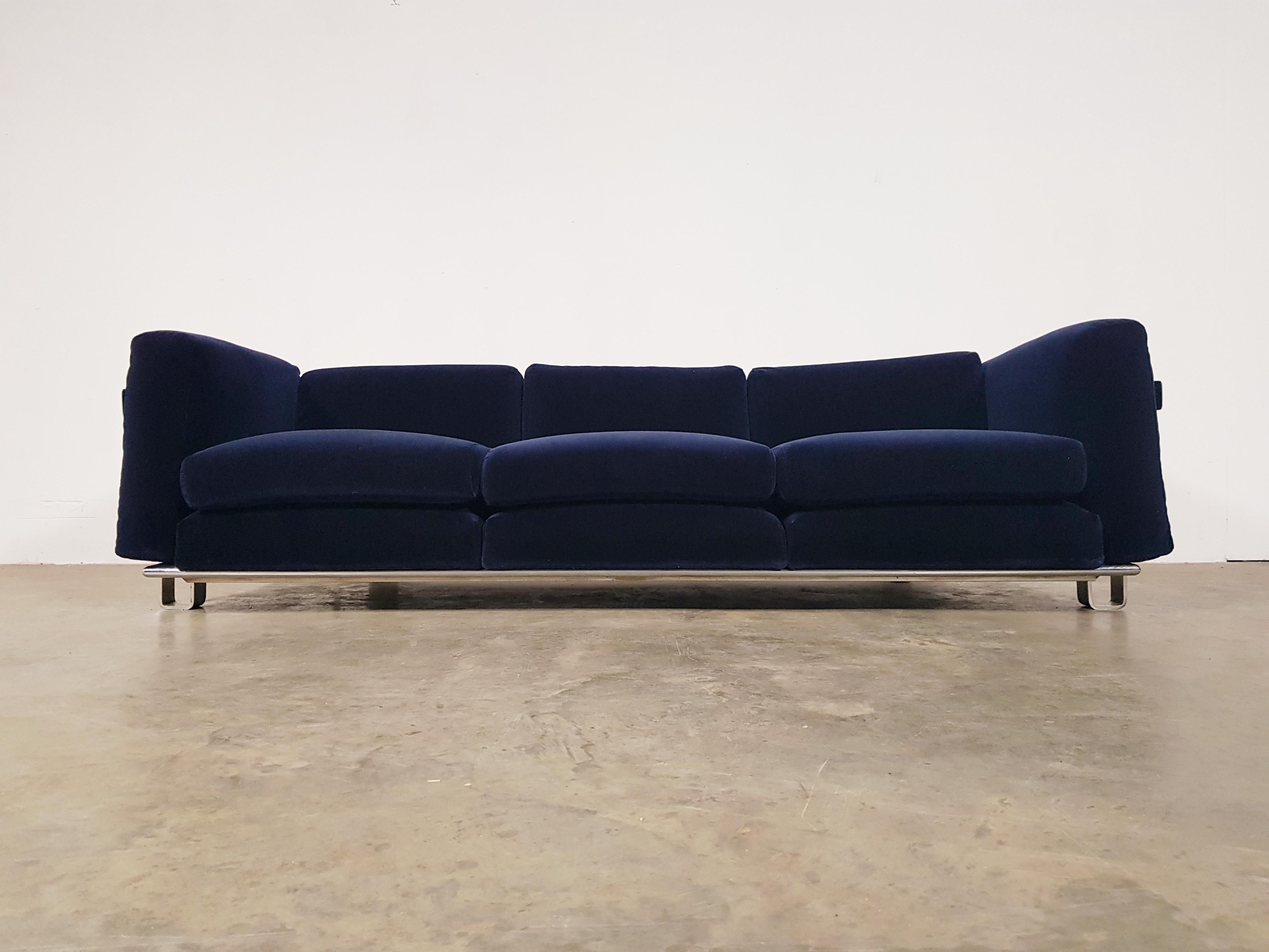 Luigi Caccia Dominioni sofa, Azucena, Italy, 1960s.

royal blue velvet reupholstery
The chrome is in a fantastic condition. 

We have two more 3-seat sofas available. Our in house expert upholstery service can accommodate your wishes.

   