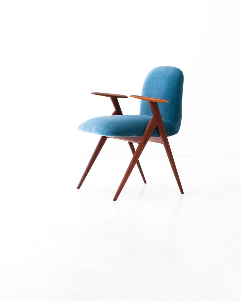 Blue Velvet And Rosewood Desk Easy Chair At 1stdibs