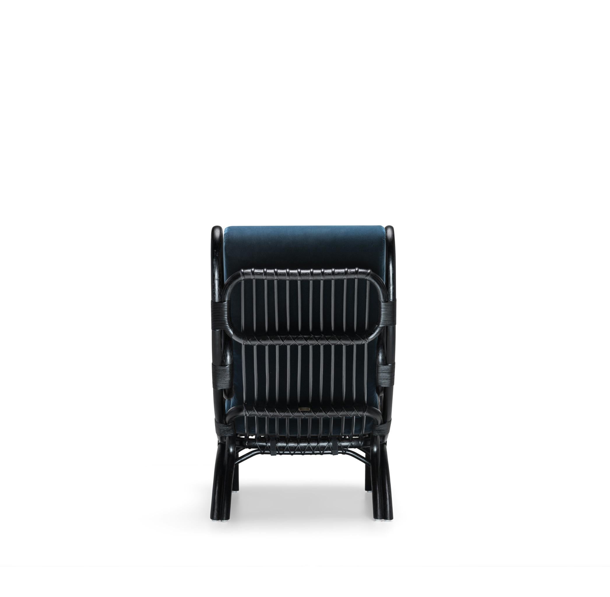 Blue Velvet and Rattan Armchair Heritage design Molteni&C by Gio Ponti  D.163.7 In New Condition For Sale In New York, NY