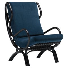 Blauer Samt- und Rattansessel Heritage design Molteni&C von Gio Ponti  D.163.7