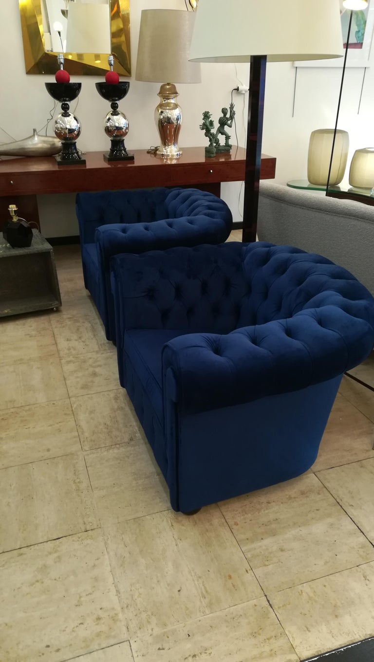 Blue Velvet Armchairs For Sale at 1stdibs