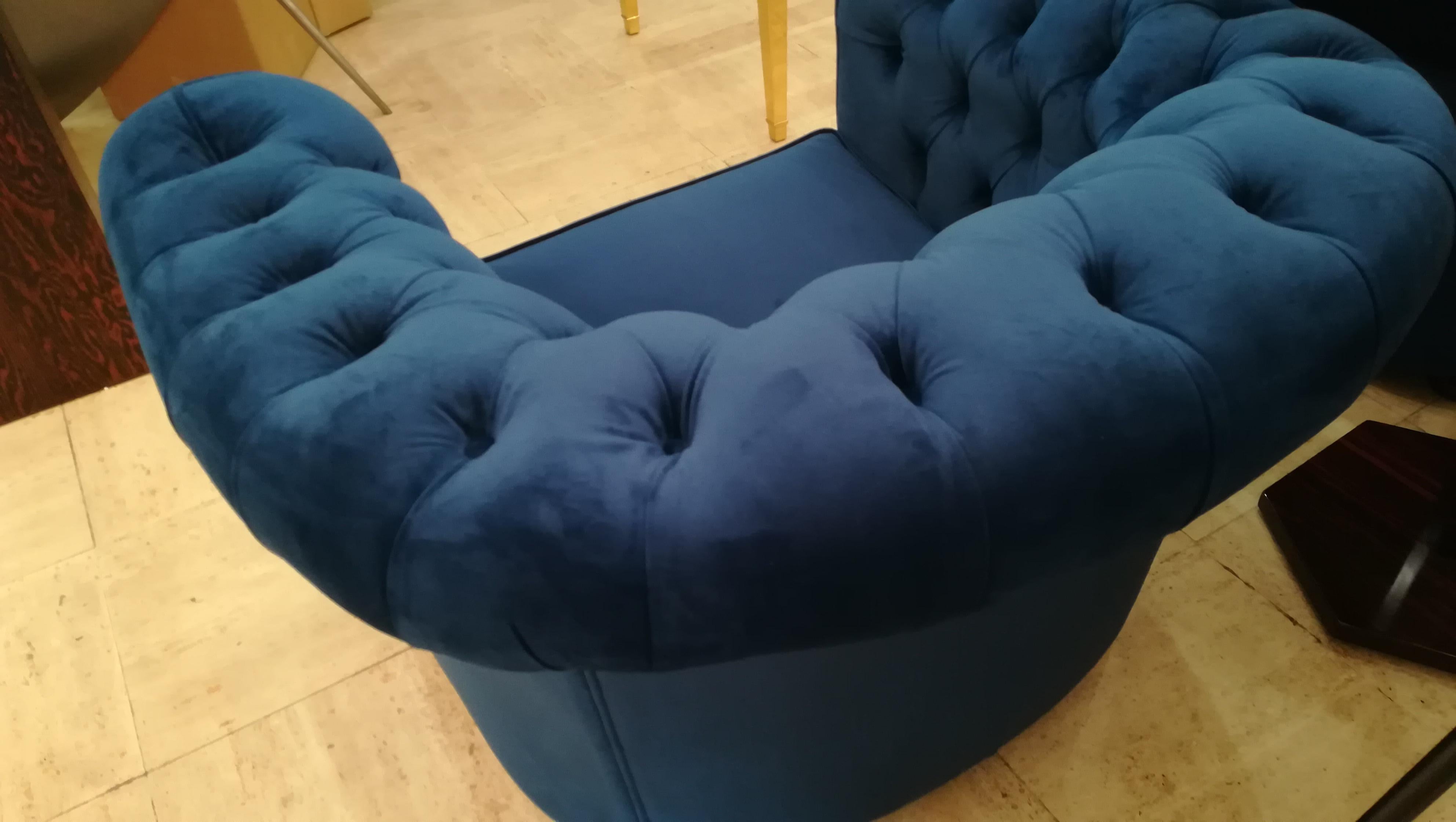 French Blue Velvet Armchairs