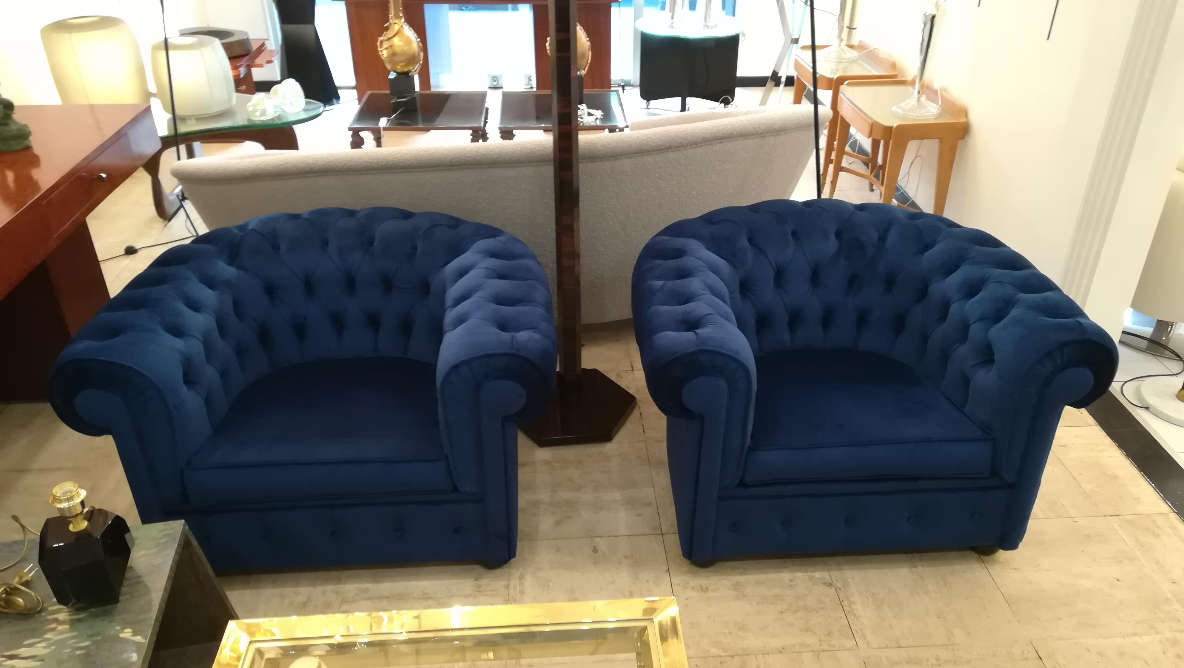 Contemporary Blue Velvet Armchairs
