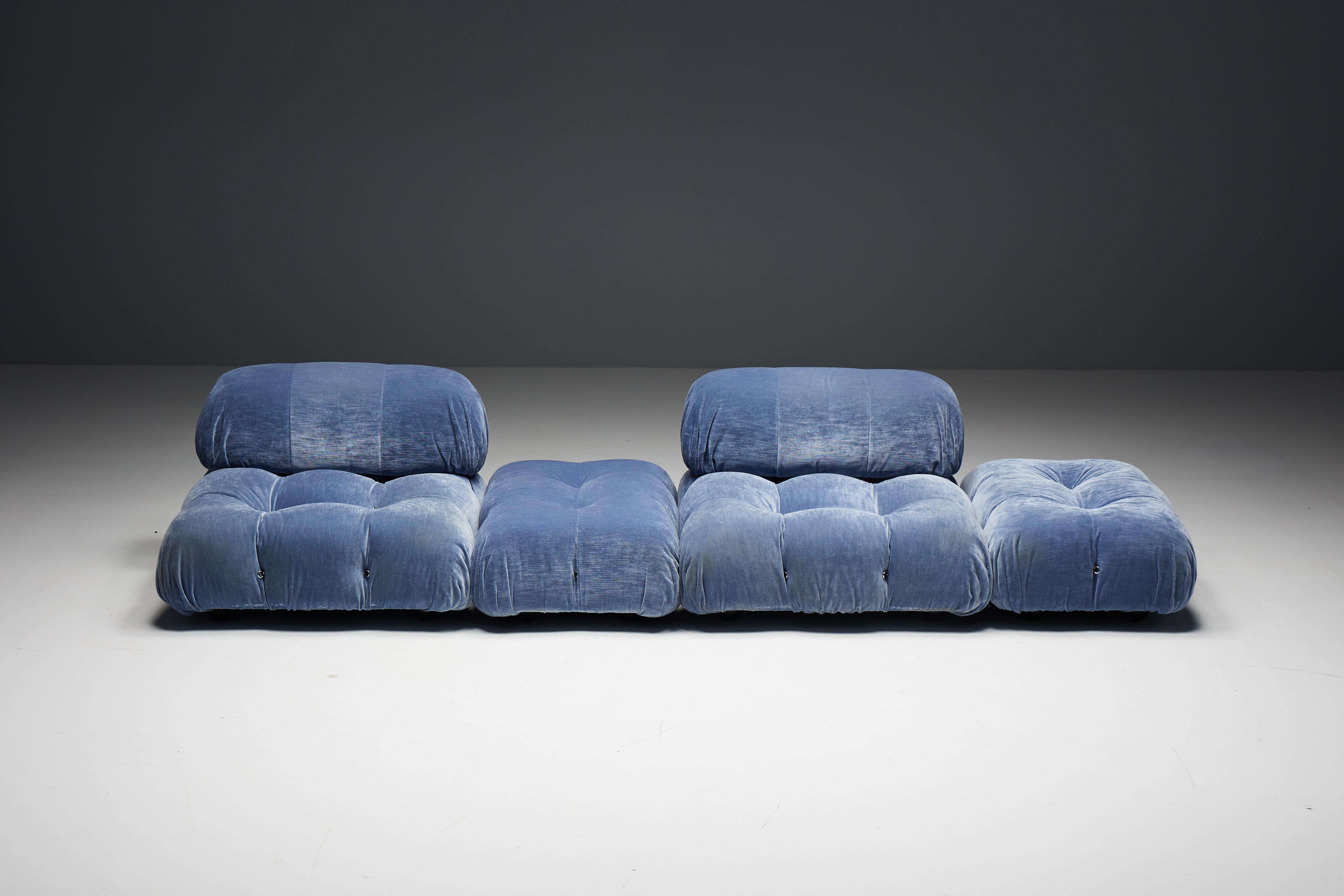 Mid-Century Modern Blue Velvet Camaleonda Sofa by Mario Bellini for B&B Italia, Italy, 1970s For Sale
