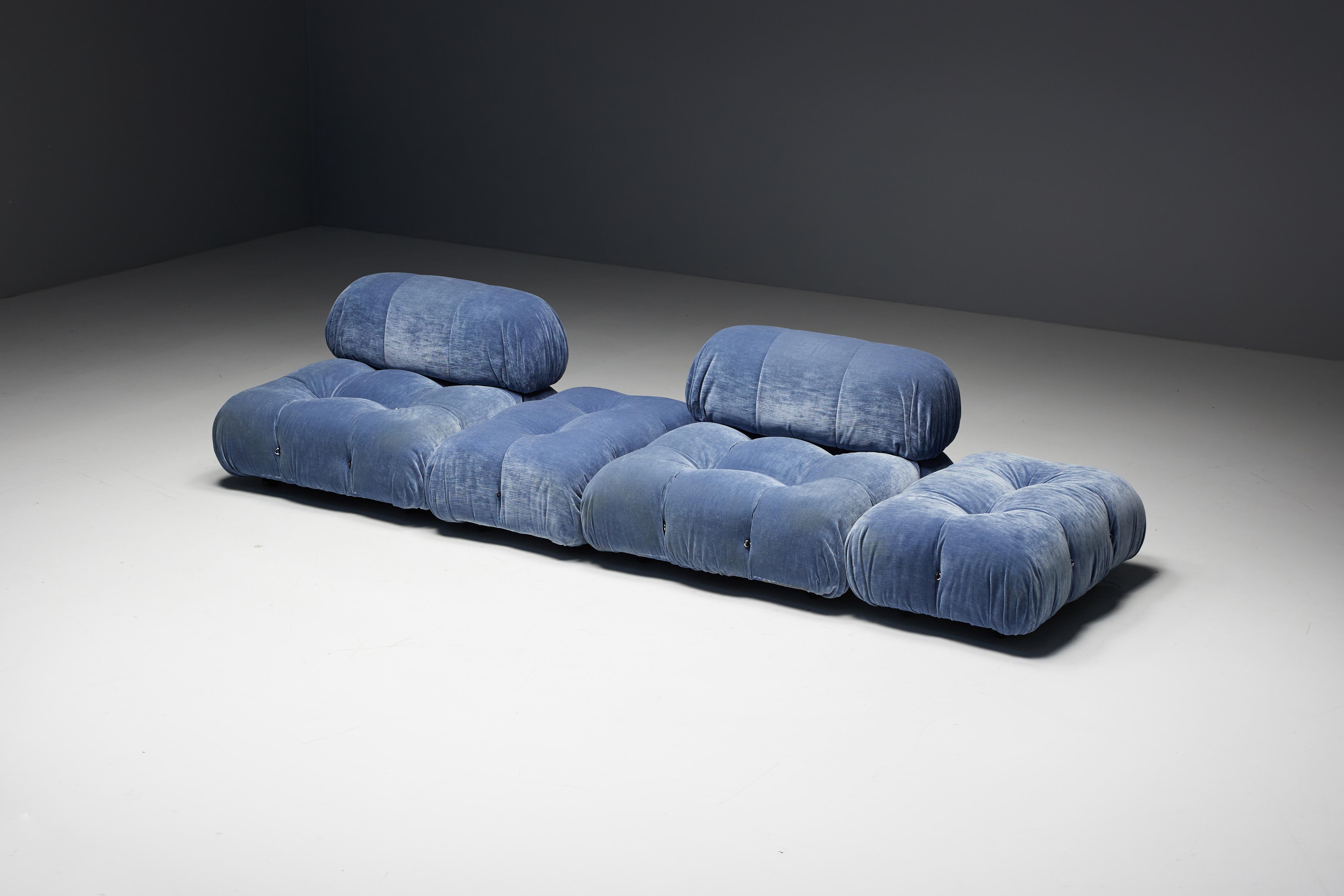 Italian Blue Velvet Camaleonda Sofa by Mario Bellini for B&B Italia, Italy, 1970s For Sale