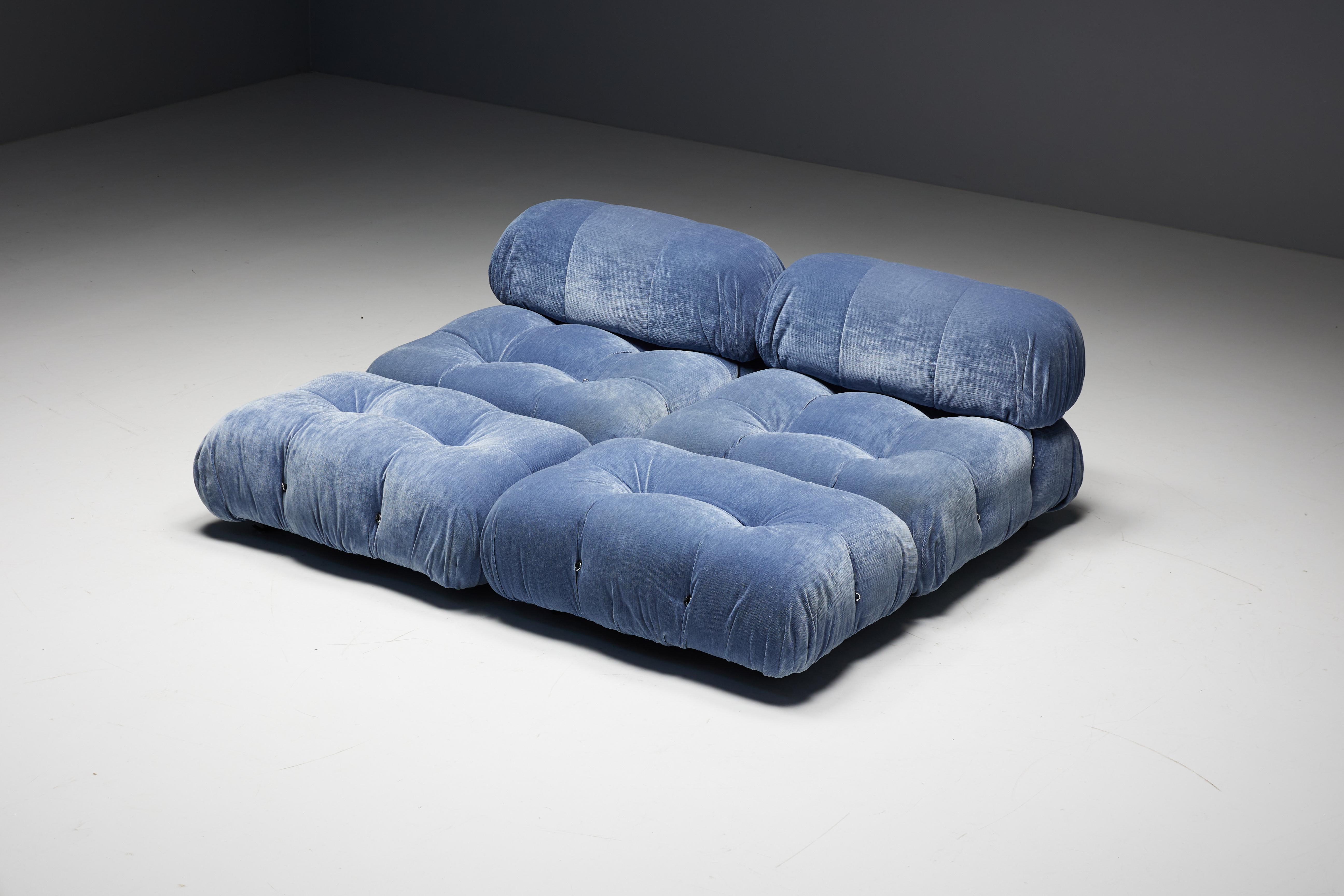 Late 20th Century Blue Velvet Camaleonda Sofa by Mario Bellini for B&B Italia, Italy, 1970s For Sale