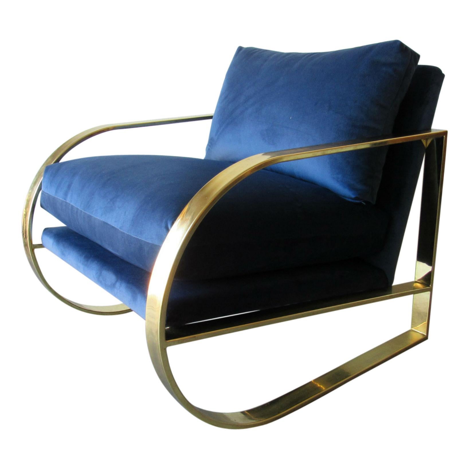 Mid-Century Modern Blue Velvet Chair by John Mascheroni for Swaim Originals, USA, 1960s