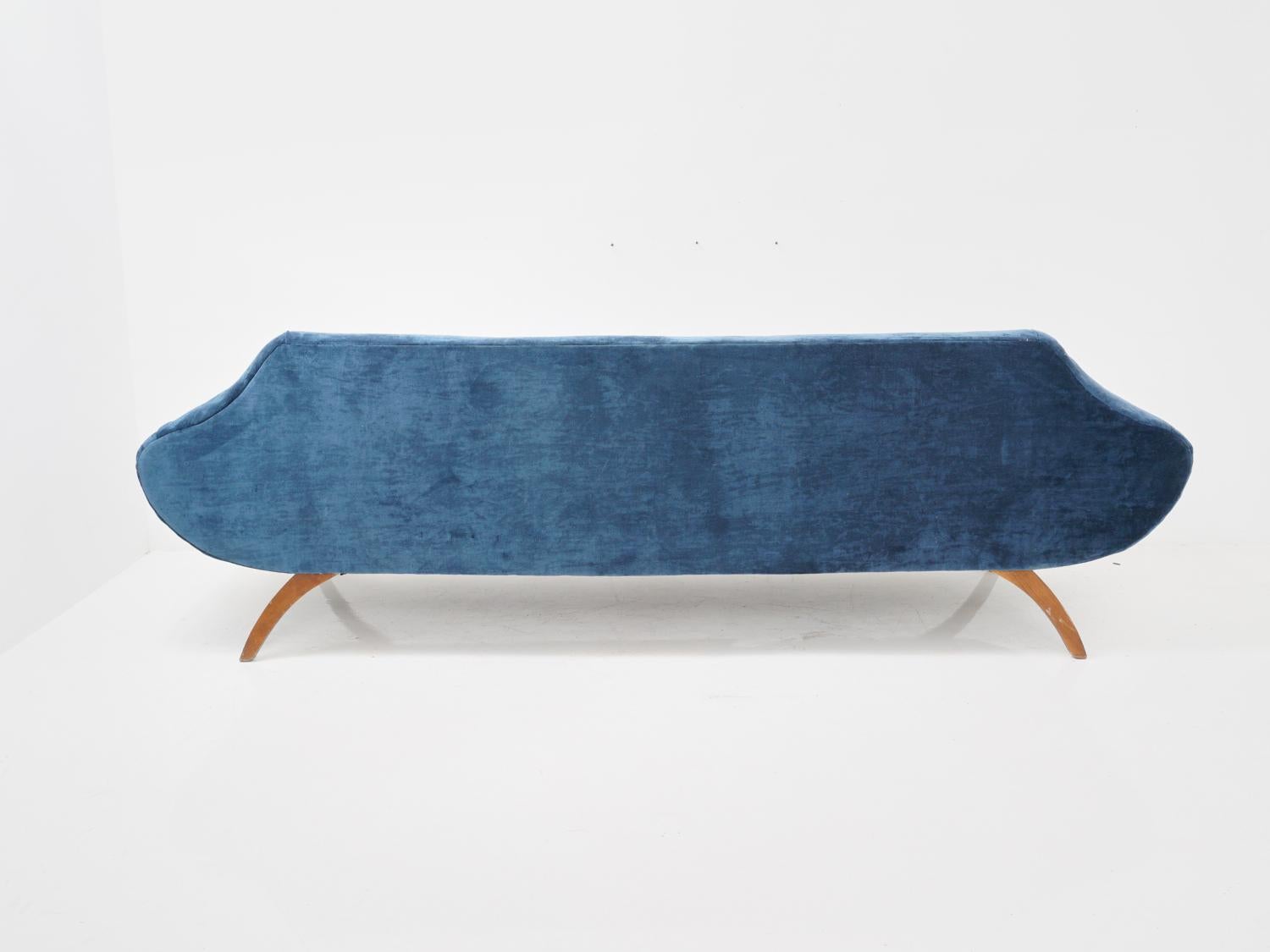 Unknown Blue Velvet Gondola Sofa, 1970s