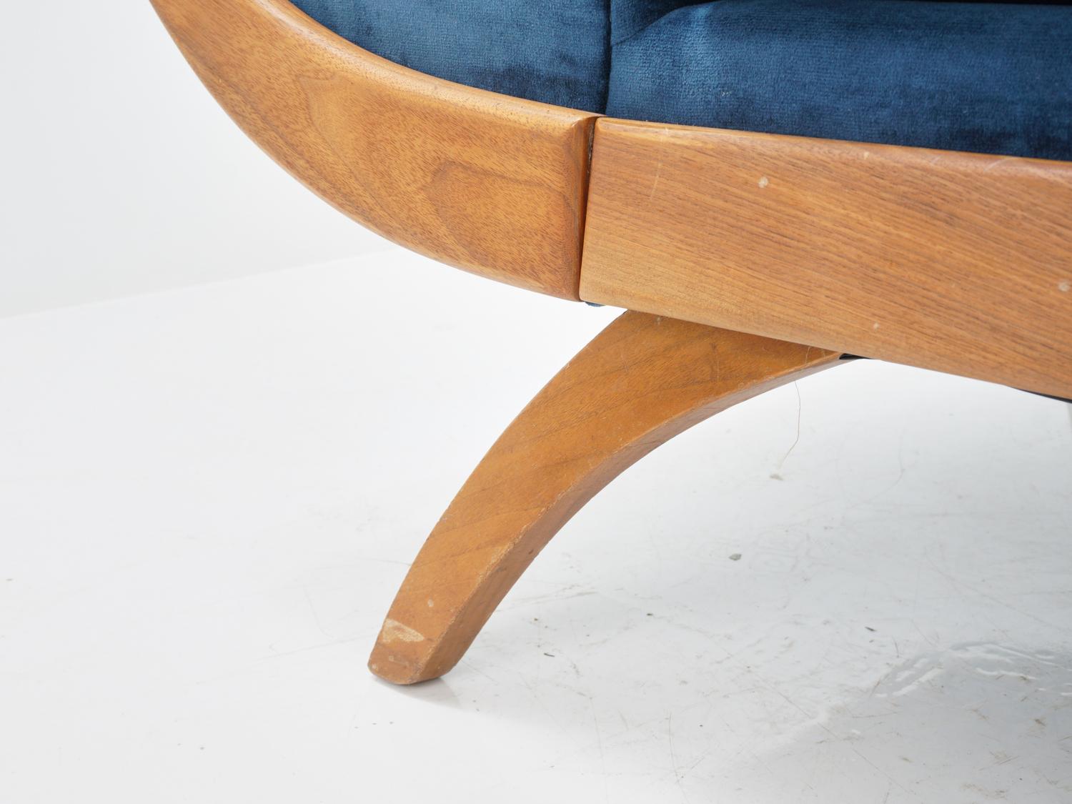 Blue Velvet Gondola Sofa, 1970s 1
