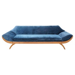 Vintage Blue Velvet Gondola Sofa, 1970s