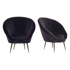 Vintage Blue Velvet Italian Club Chairs