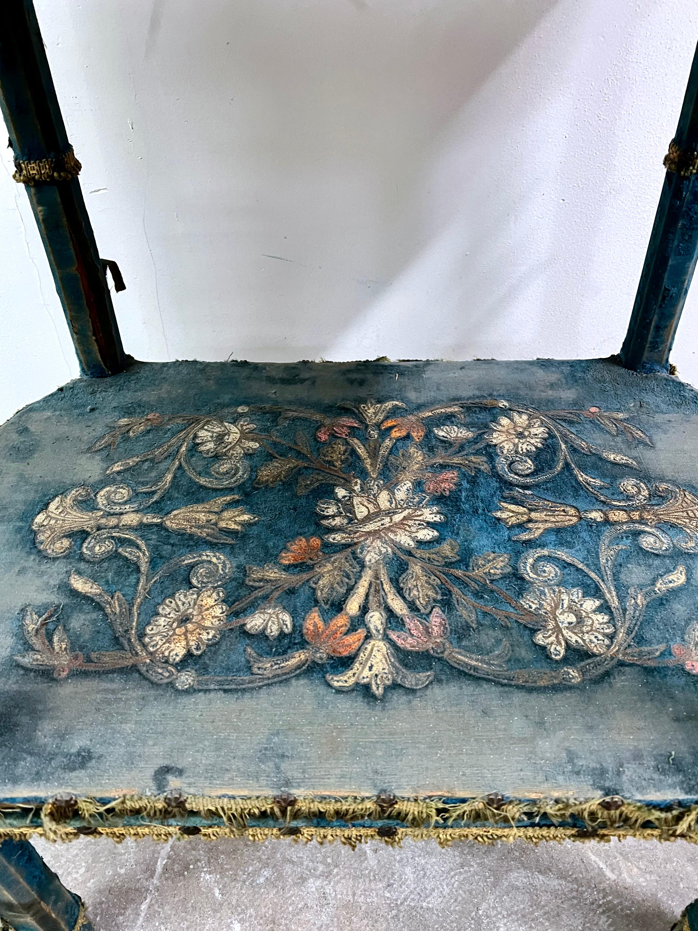 19th Century Blue Velvet Lined Victorian Table with Floral Detail