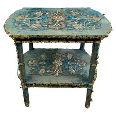 Blue Velvet Lined Victorian Table with Floral Detail