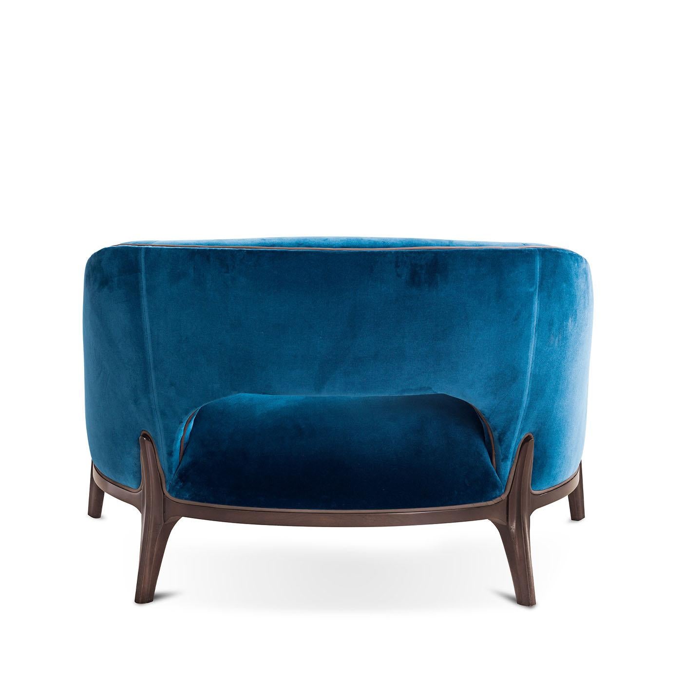 Italian Blue Velvet Lounge Chair For Sale