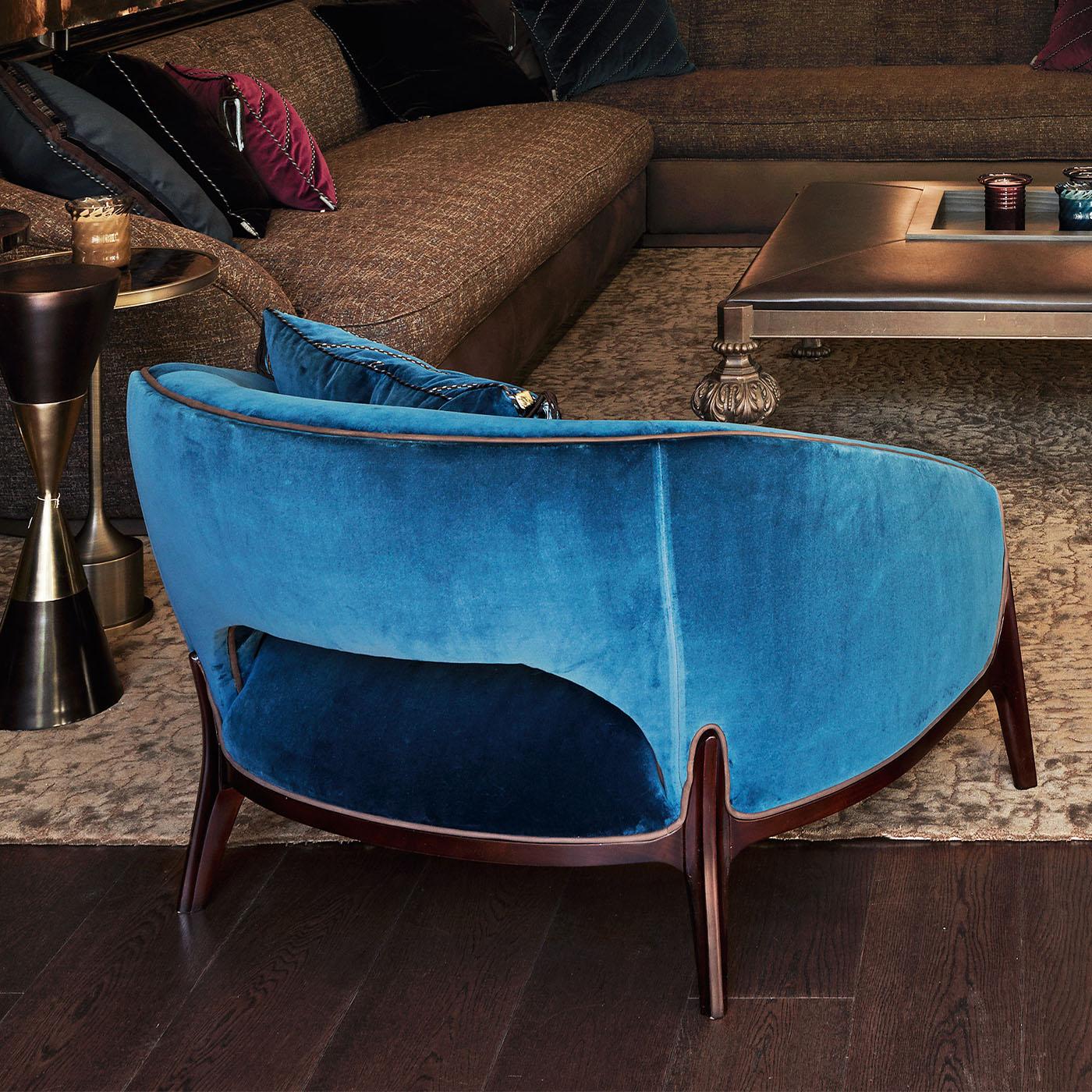 Contemporary Blue Velvet Lounge Chair For Sale