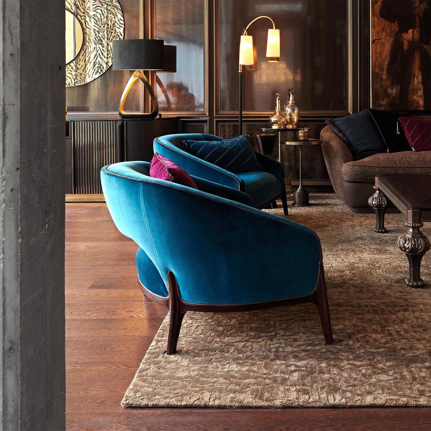 Textile Blue Velvet Lounge Chair For Sale