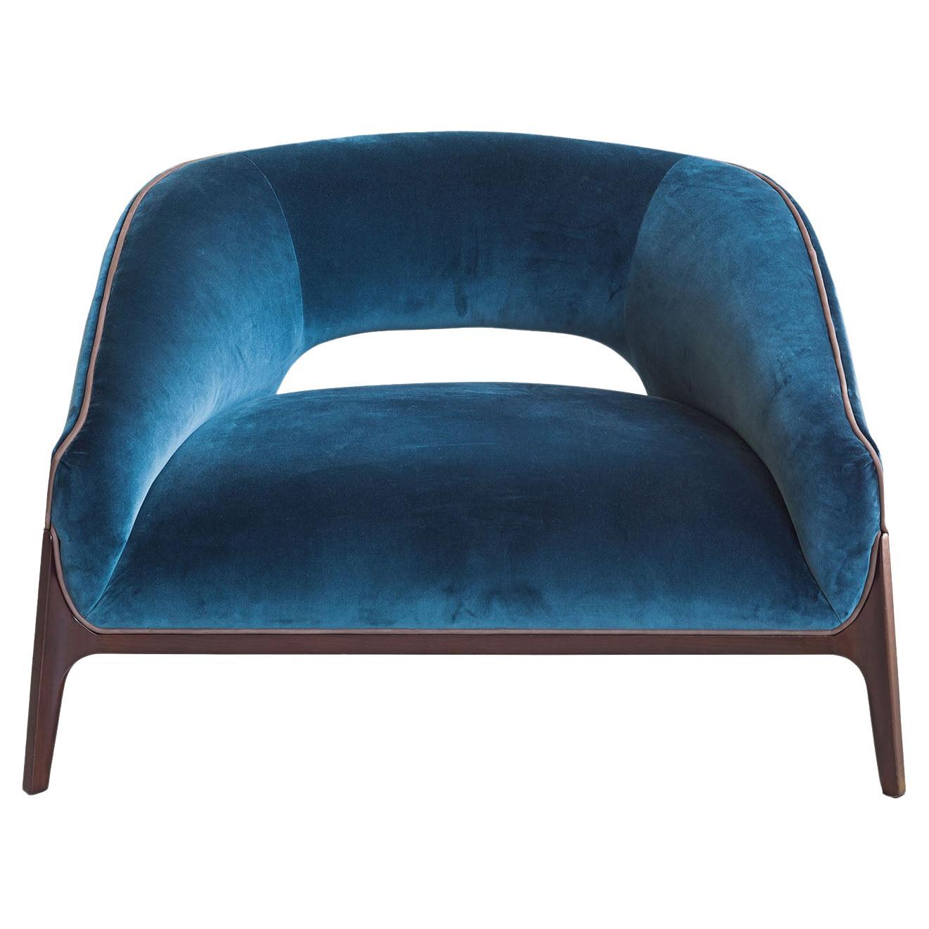 Blue Velvet Lounge Chair For Sale
