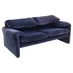 Blue velvet "Maralunga" sofa by Mario Bellini, Cassina 1970