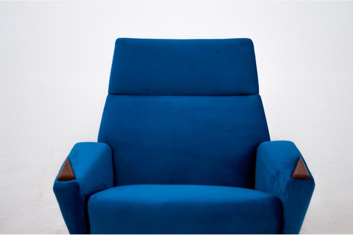 Blue Velvet Modern Armchair, Danish Design, 1970s 5