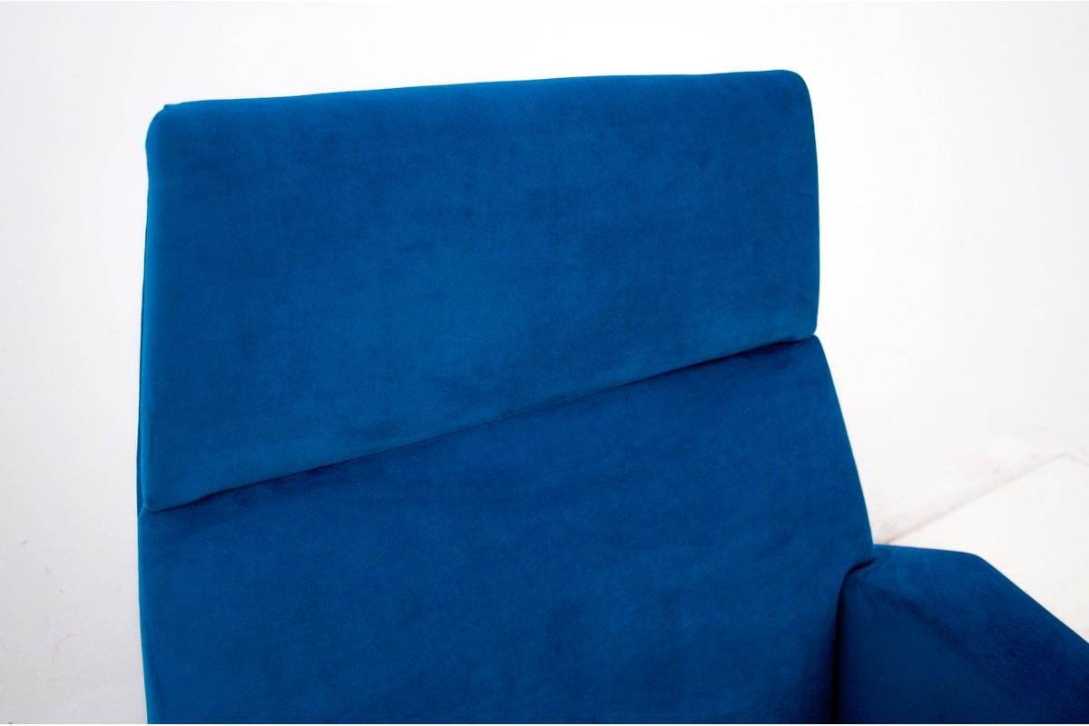 Space Age Blue Velvet Modern Armchair, Danish Design, 1970s