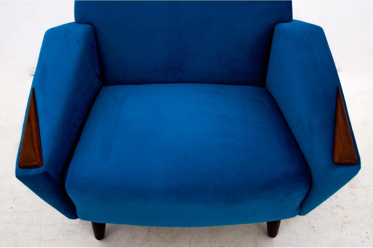 Late 20th Century Blue Velvet Modern Armchair, Danish Design, 1970s