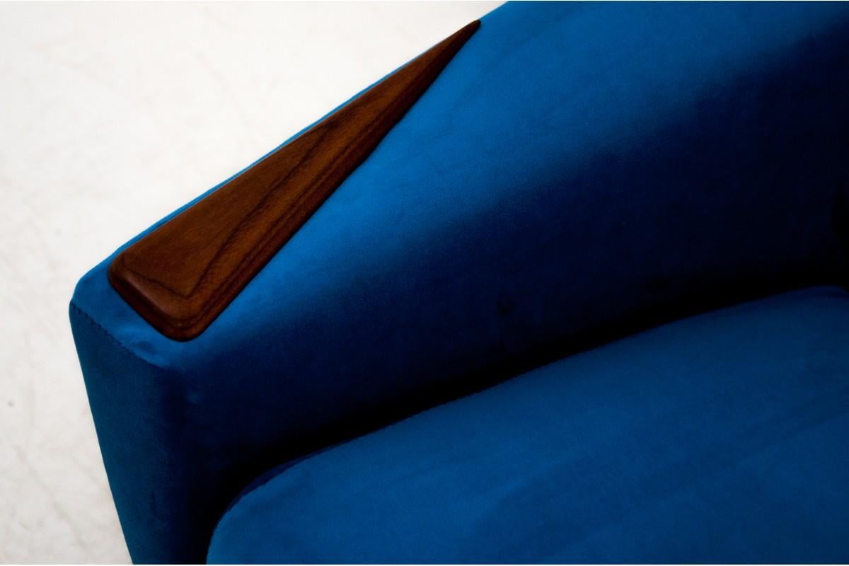 Blue Velvet Modern Armchair, Danish Design, 1970s 1