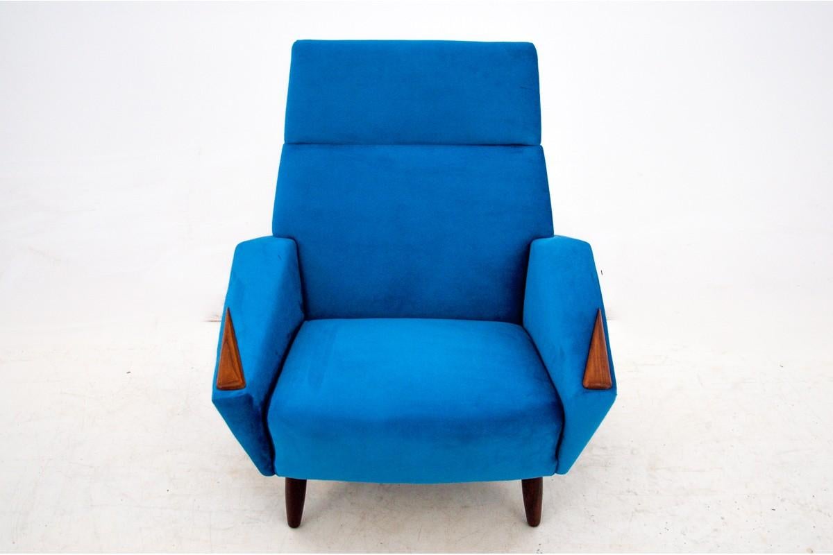 Blue Velvet Modern Armchair, Danish Design, 1970s 3