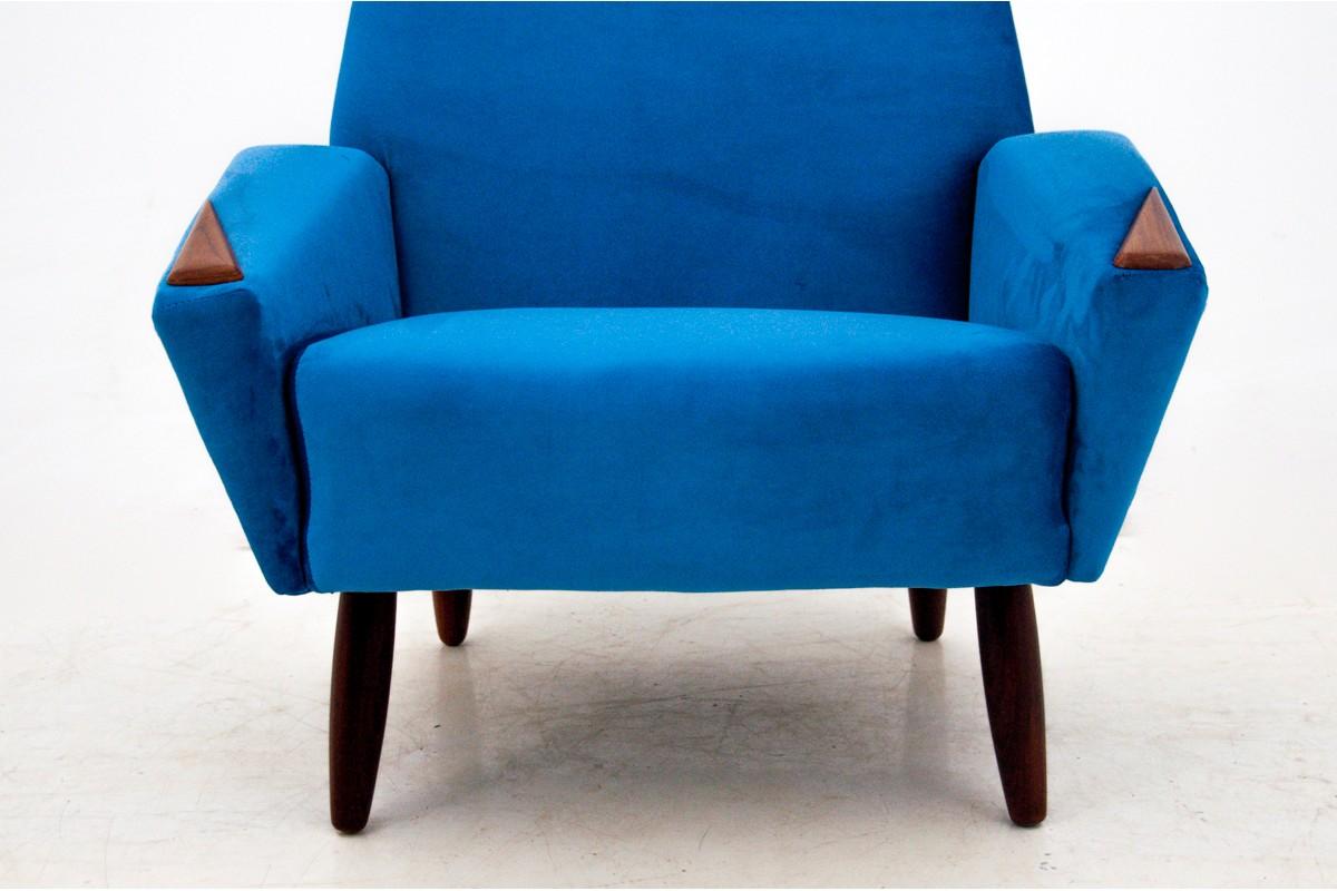 Blue Velvet Modern Armchair, Danish Design, 1970s 4