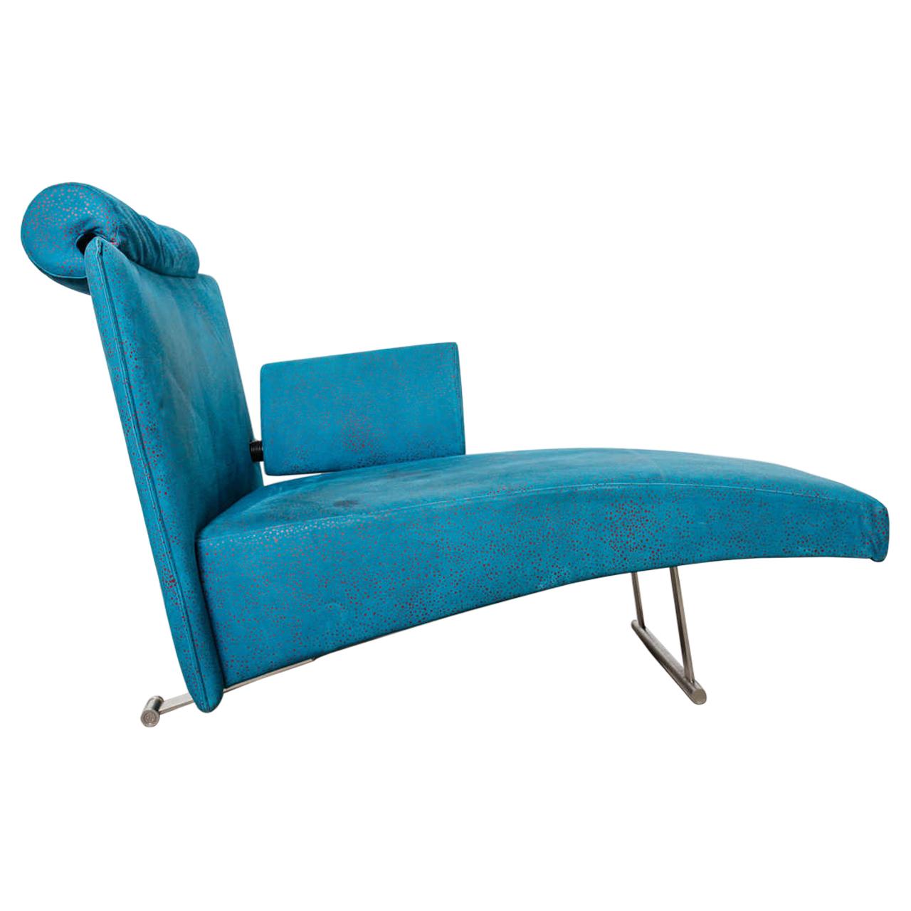 Blue Velvet Modern Memphis Chaise Lounge