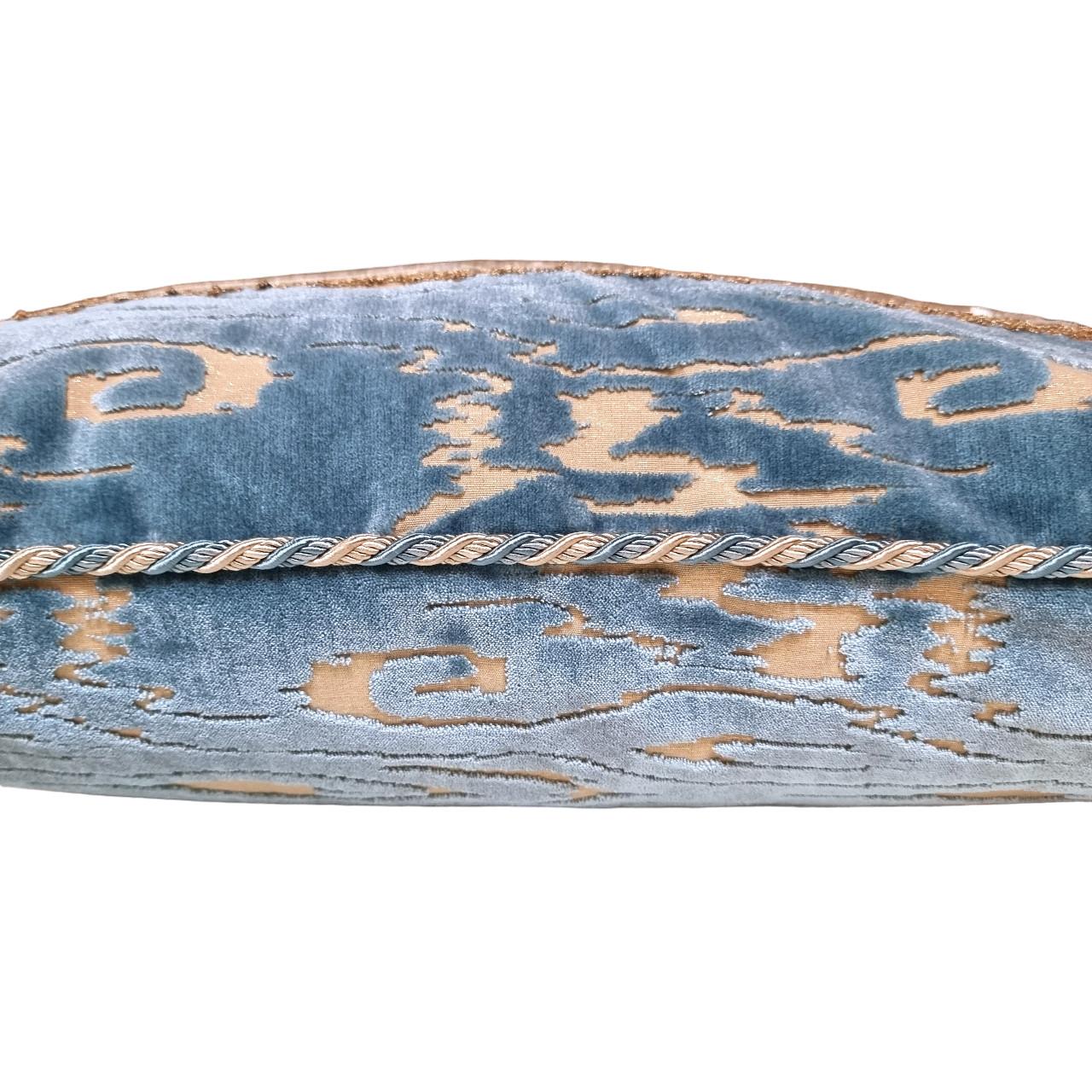 Hand-Crafted Sky Blue Throw Pillow in Luigi Bevilacqua Radica Velvet with Framed Front Panel For Sale