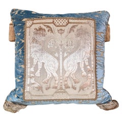 Sky Blue Throw Pillow in Luigi Bevilacqua Radica Velvet with Framed Front Panel