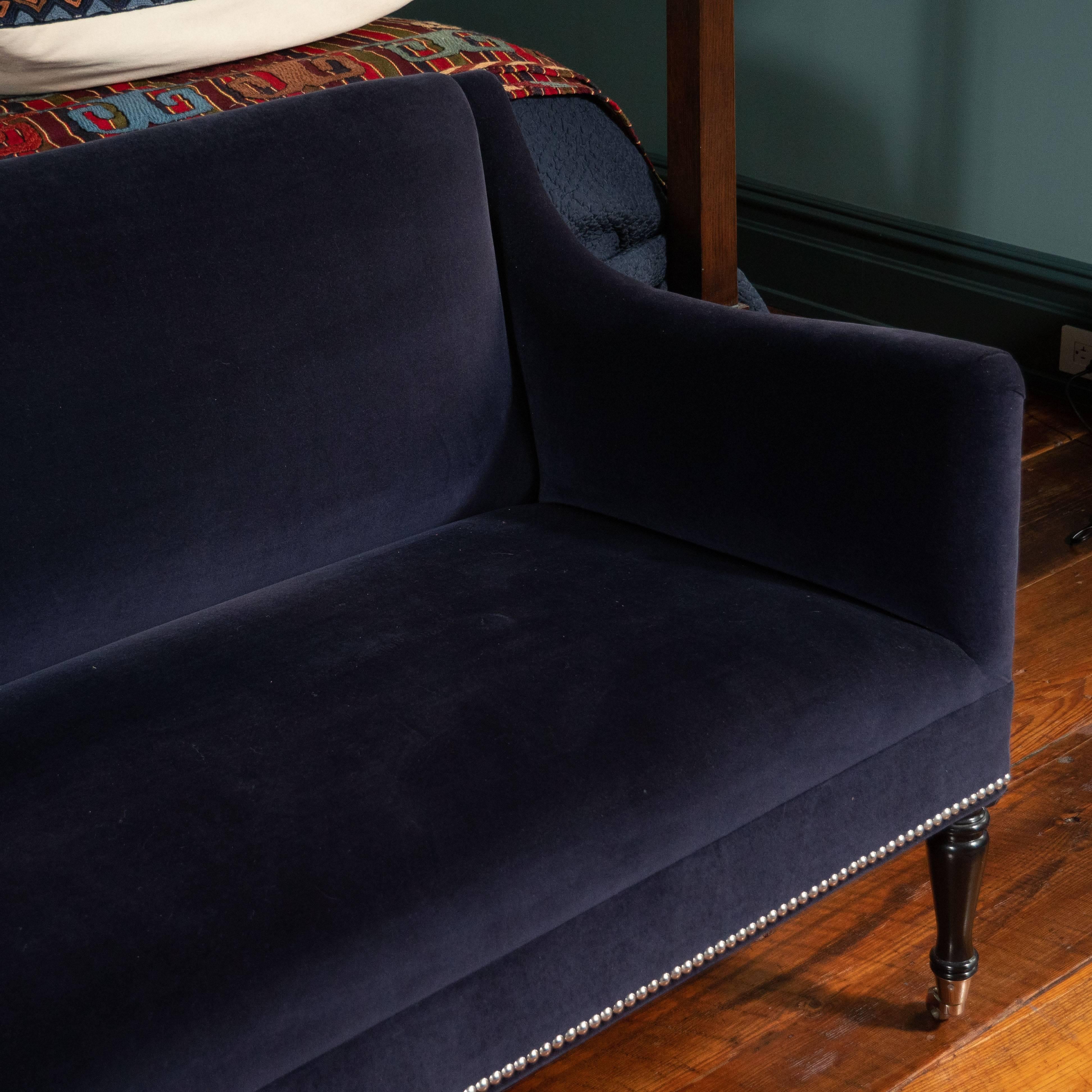 American Blue Velvet 'Ridgecrest' Loveseat with Nailheads by Barclay Butera
