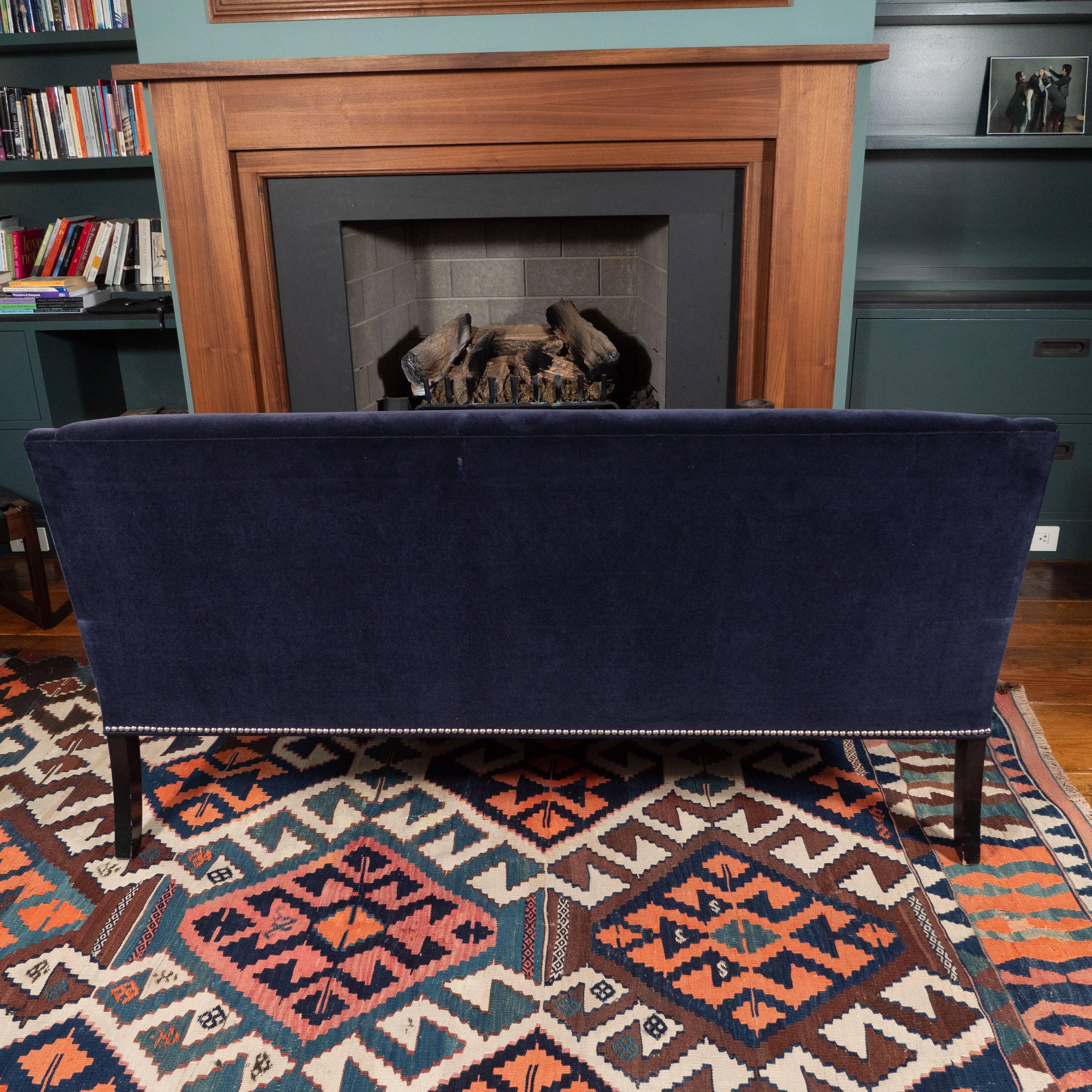 Contemporary Blue Velvet 'Ridgecrest' Loveseat with Nailheads by Barclay Butera