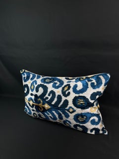 Blue Velvet Silk Ikat Pillow Cover