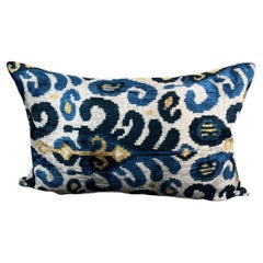 Blue Velvet Silk Ikat Pillow Cover