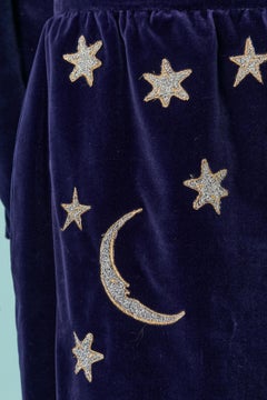 Blauer Samtrock mit Sternstickereien YVES SAINT LAURENT RIVE GAUCHE
